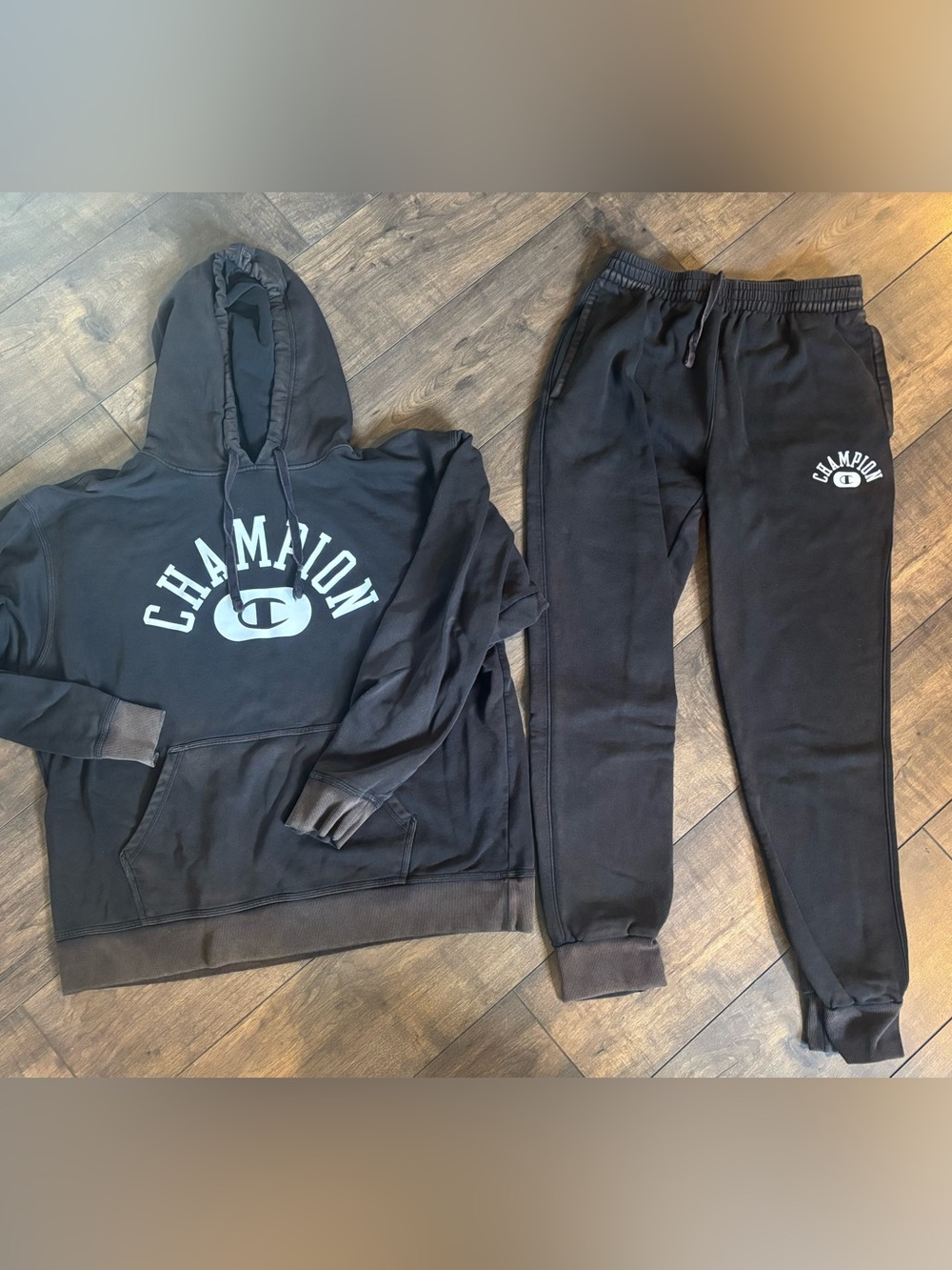 Champion Weathered  Black Jogger Sweatpants/Hoodie Set